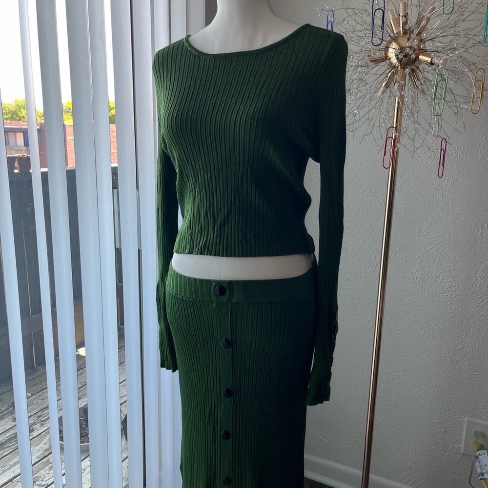 Zara Dark Green Ribbed Midi Skirt Set